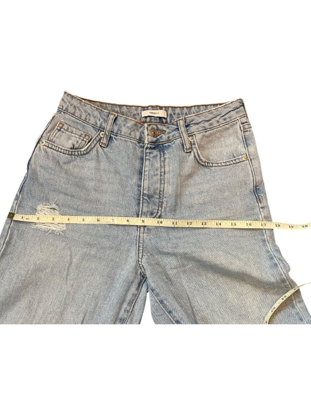 Womens Distressed High-Waisted Light Wash Jeans Size 24 Forever 21 - Picture 5 of 11